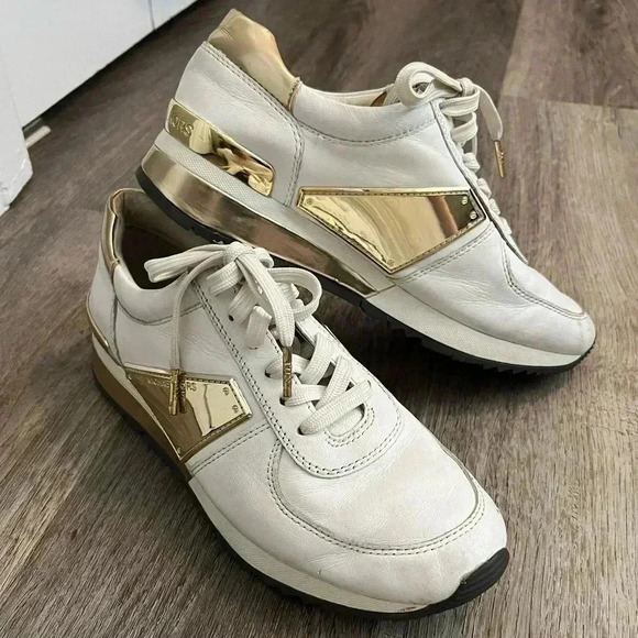 MICHAEL Michael Kors Shoes - Michael Kors White Leather Sneakers with gold detail